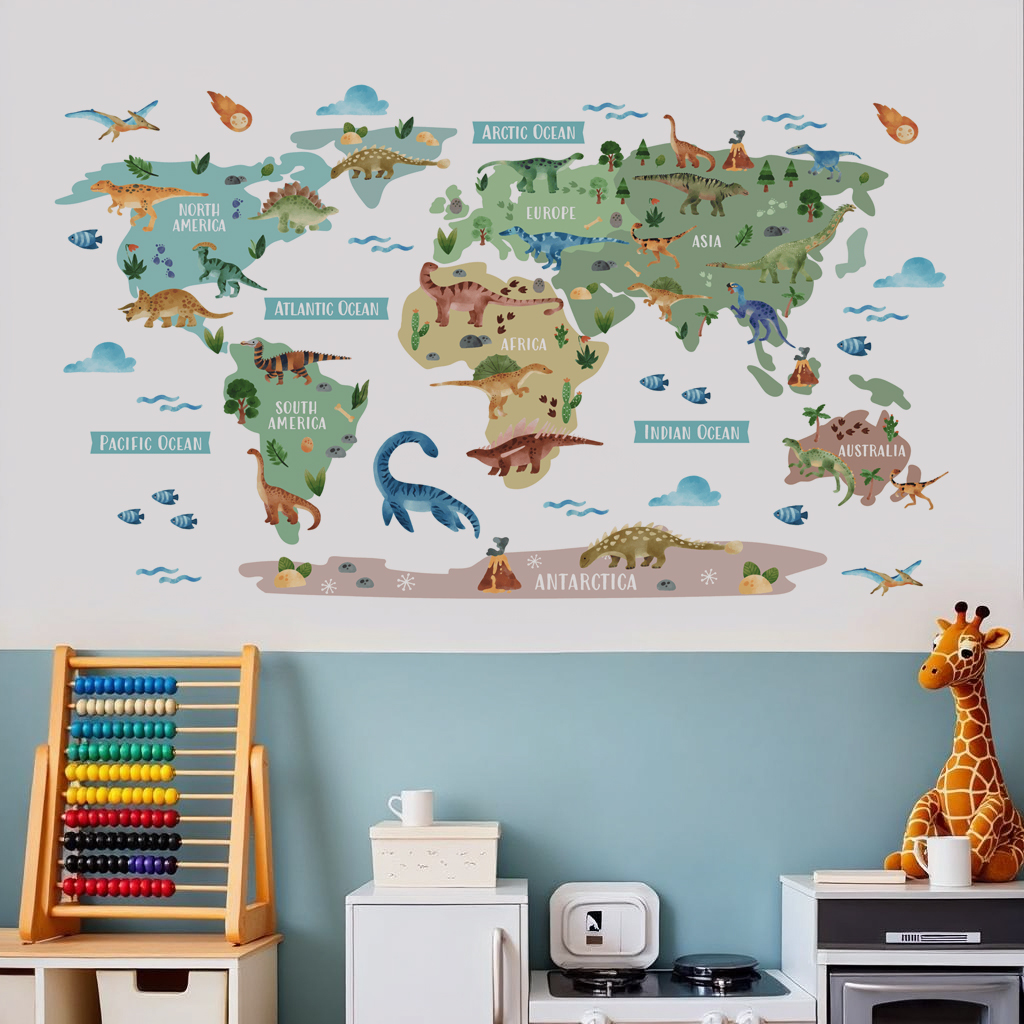 Dinosaur World Map Nursery Wall Sticker