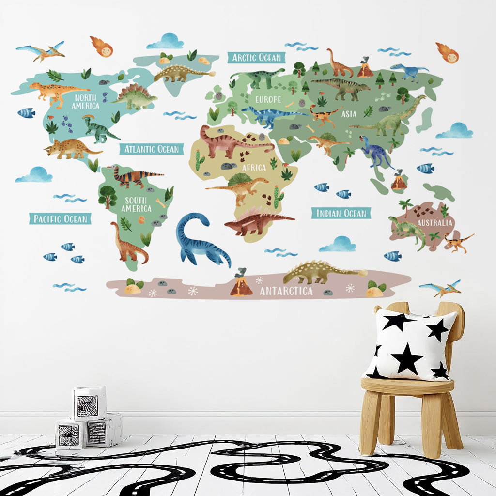 Dinosaur World Map Nursery Wall Sticker