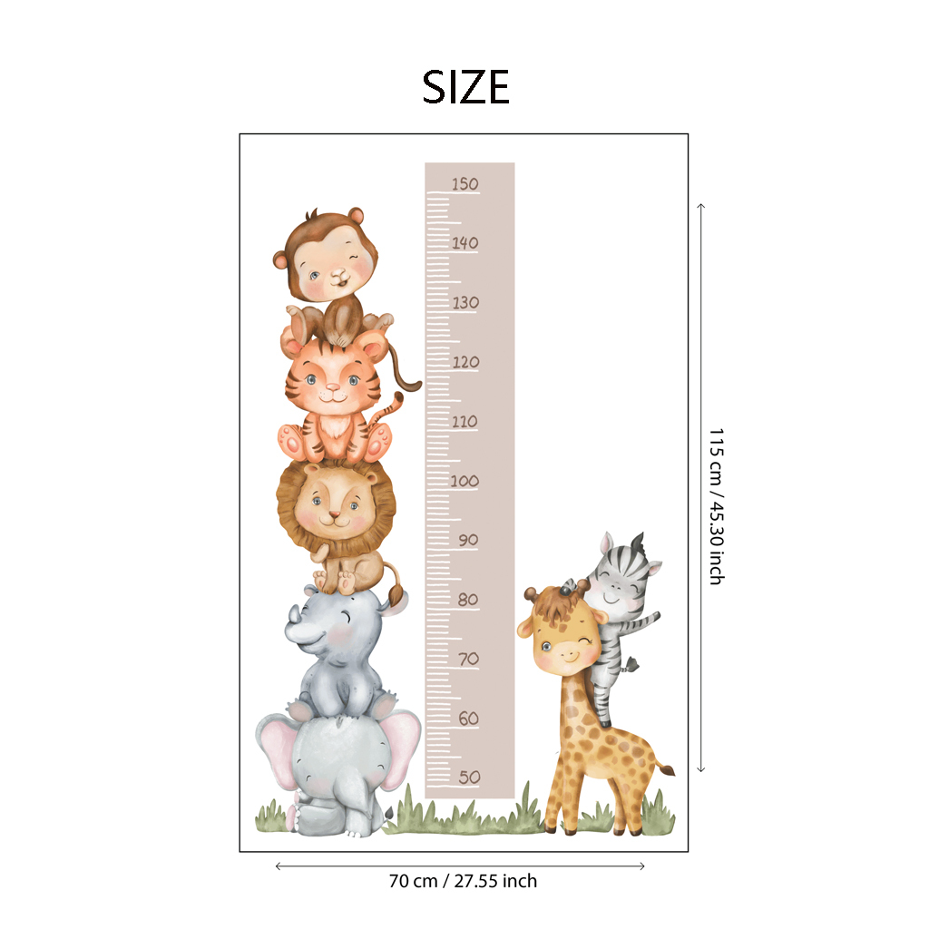 Safari Friends Height Chart Nursery Wall Sticker