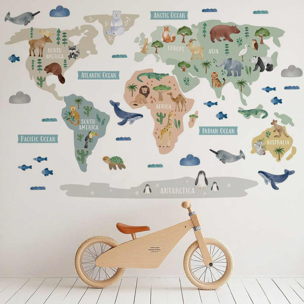Animal World Map Nursery Wall Sticker