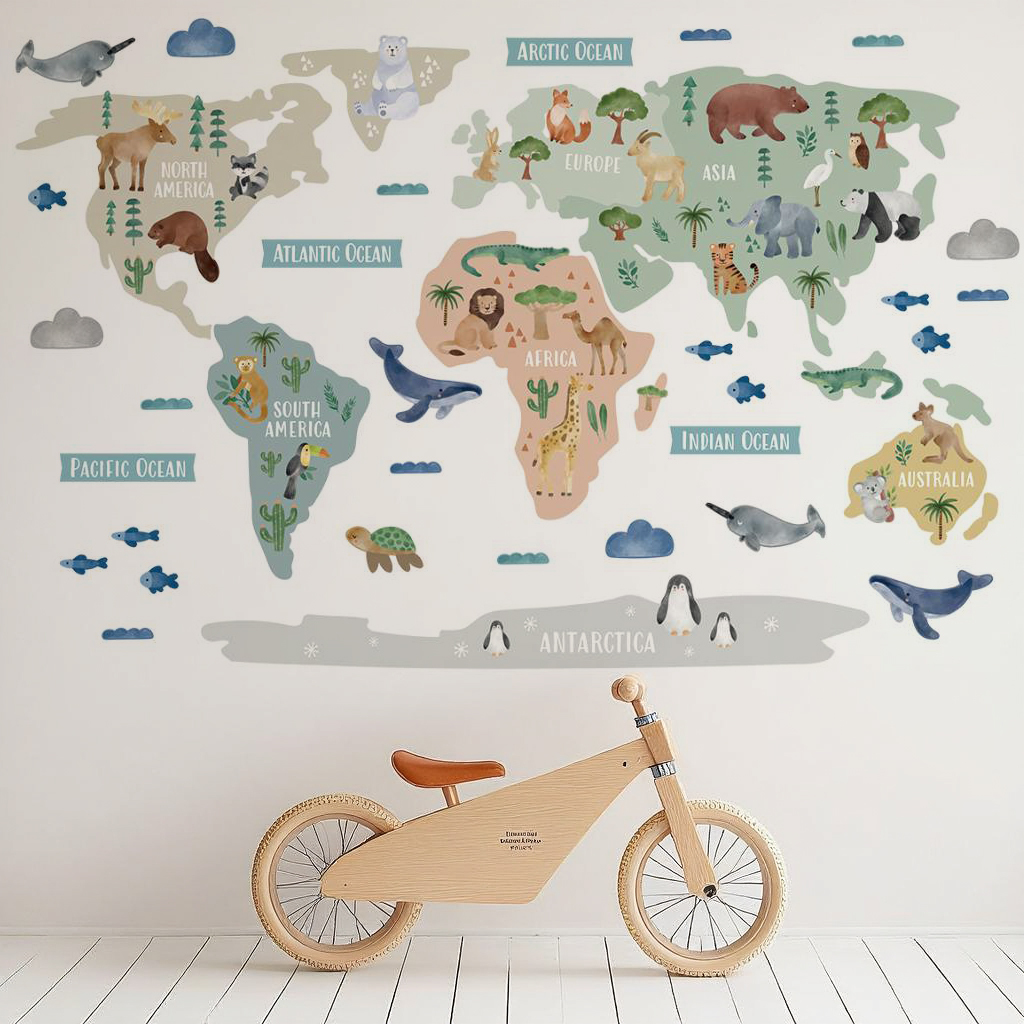 Animal World Map Nursery Wall Sticker