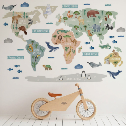 Animal World Map Nursery Wall Sticker