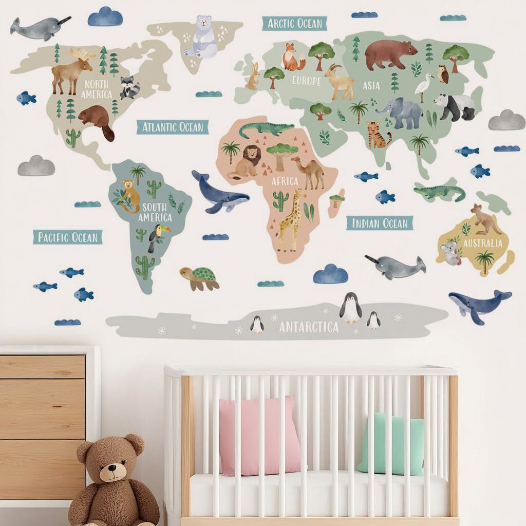 Animal World Map Nursery Wall Sticker