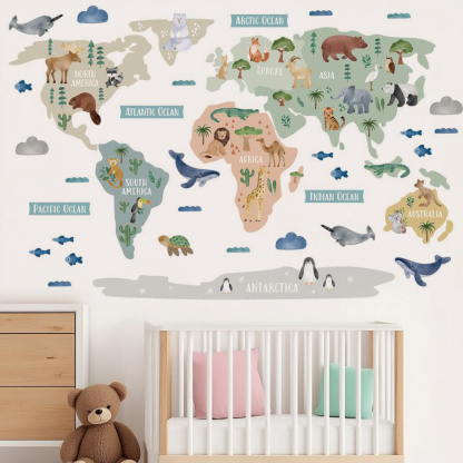 Animal World Map Nursery Wall Sticker