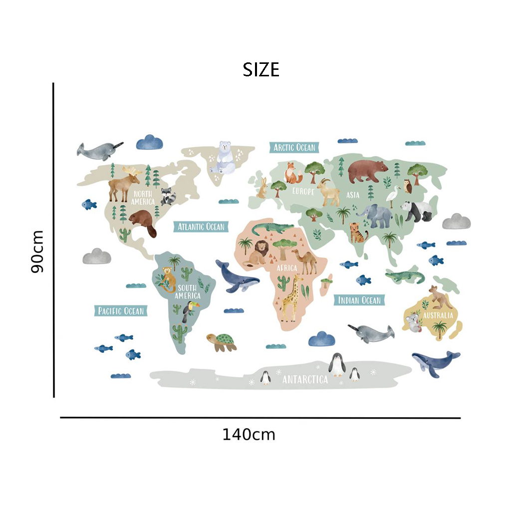 Animal World Map Nursery Wall Sticker