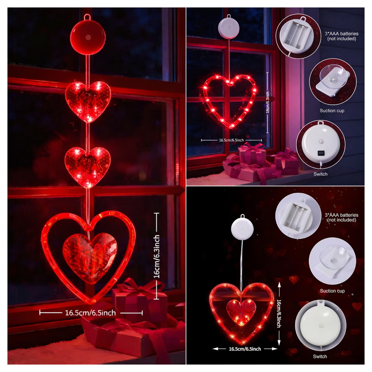 LED Heart Window Hanging Lights – Romantic Valentine Decoration