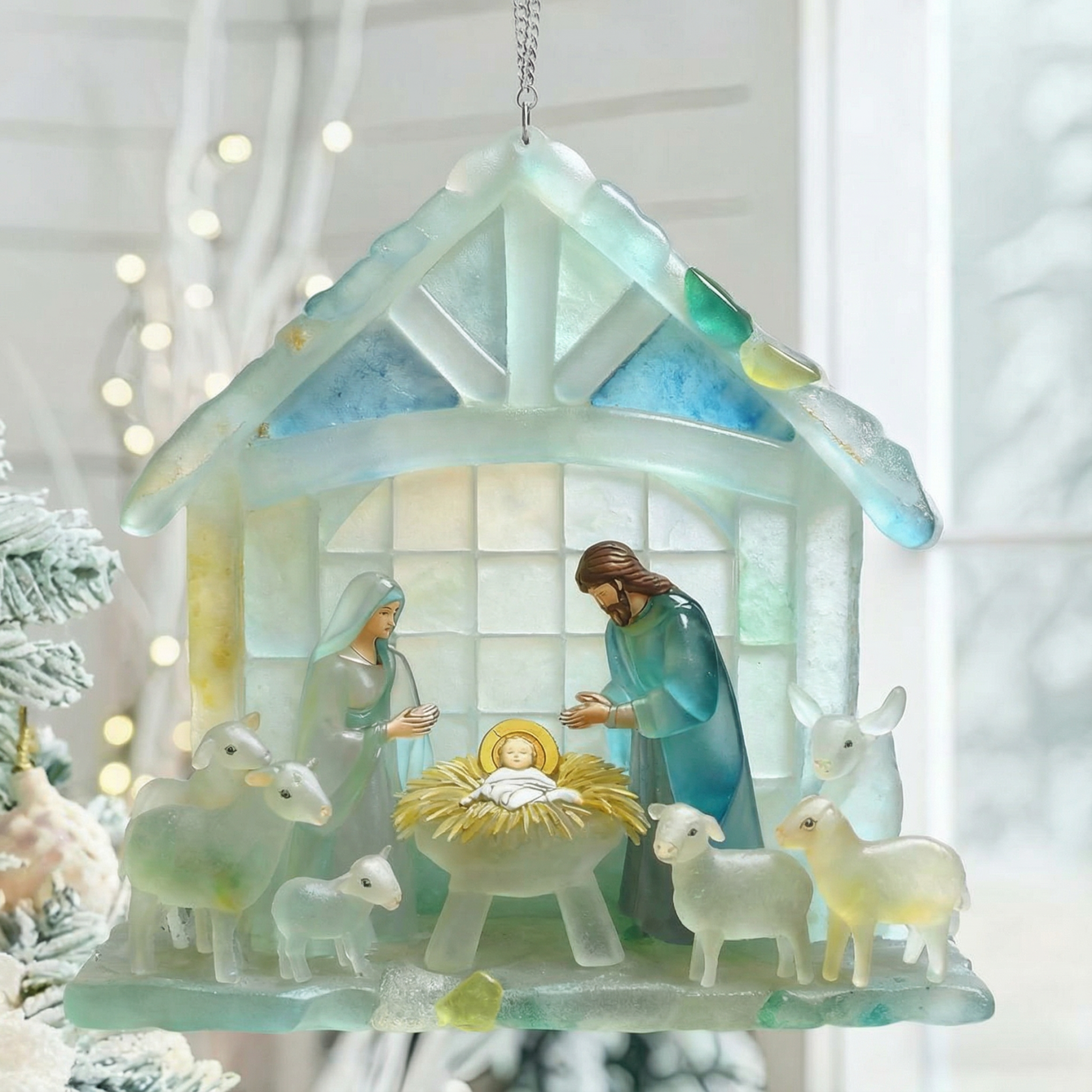 🔥 Black Friday 50% OFF--🌊Christmas scene Jesus Sea Glass Ornament