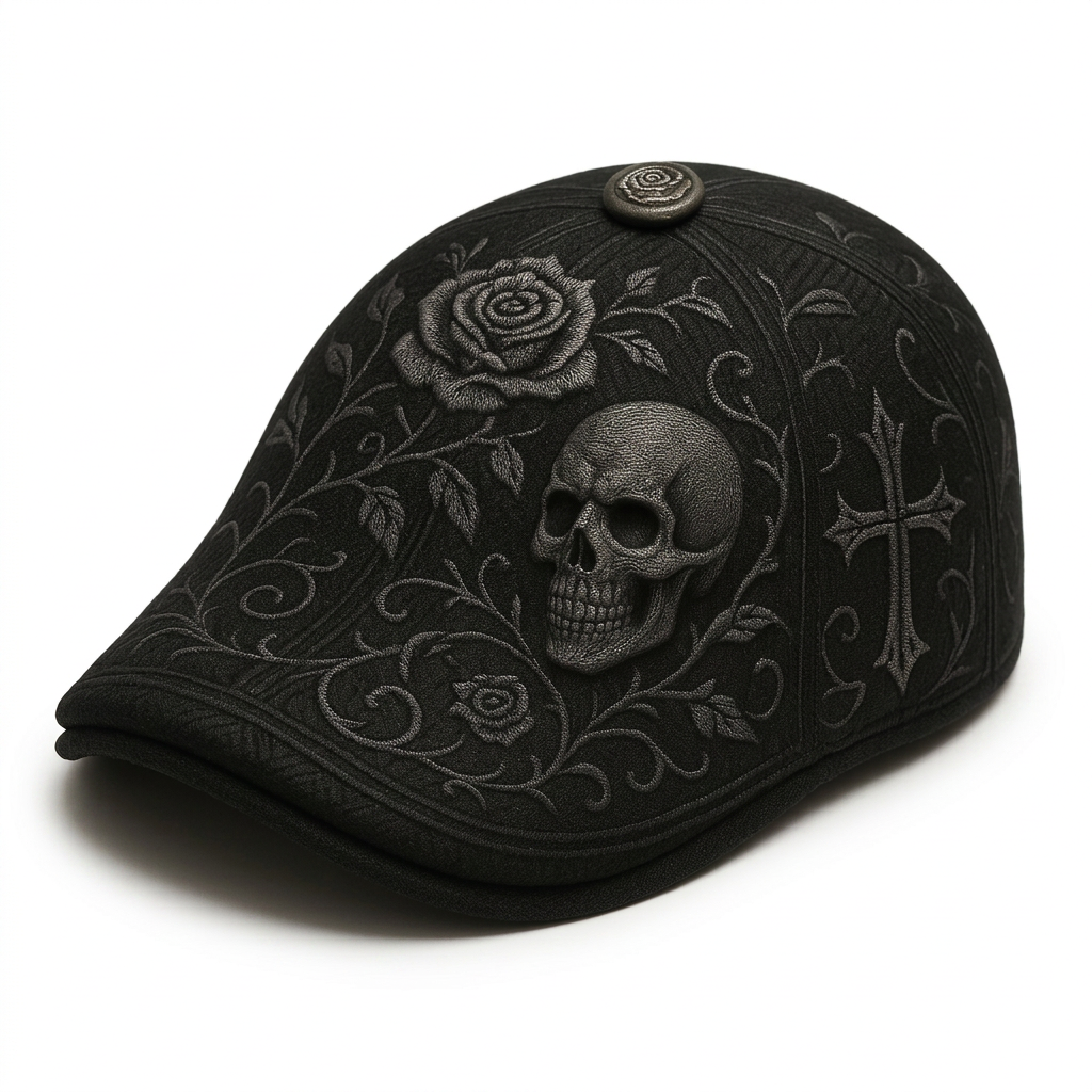 🔥Last Day 50% OFF💀Handcrafted Skull & Thorn Flat Cap