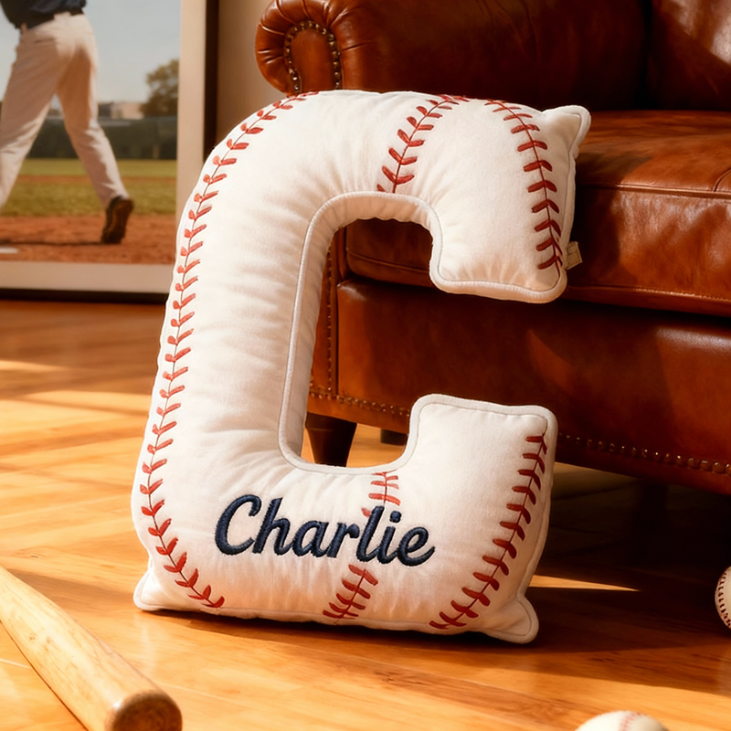 Personalized Baseball Letter Pillow with Custom Name for Sports Fans