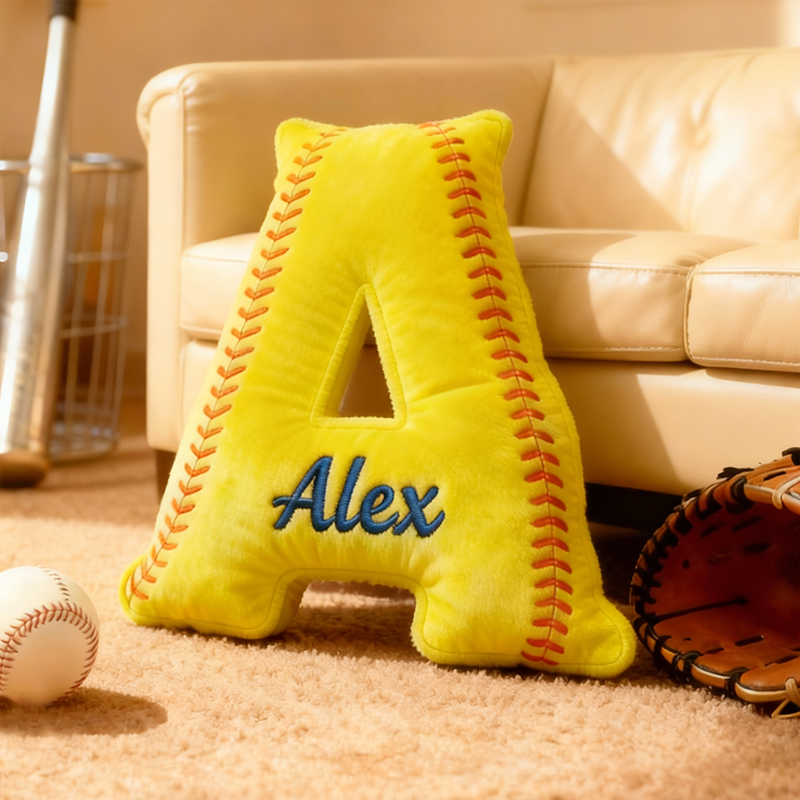 Personalized Baseball Letter Pillow with Custom Name for Sports Fans