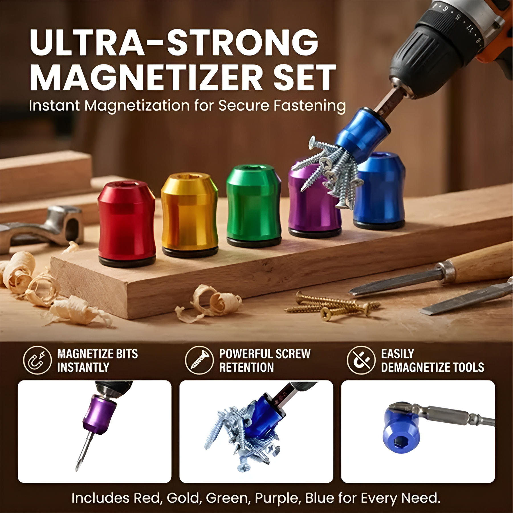 Ultra strong magnetizer set for screwdriver bits
