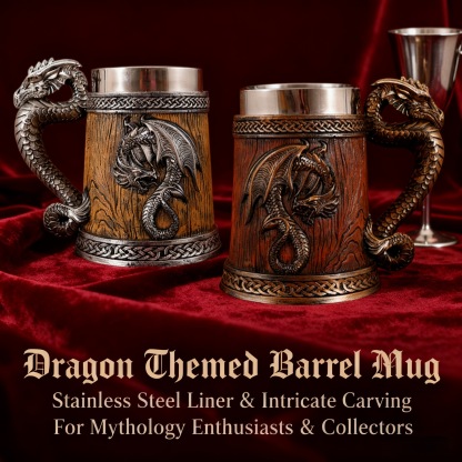 🐉 Dragon Themed Barrel Mug: Forged for Mythology Lovers & Collectors