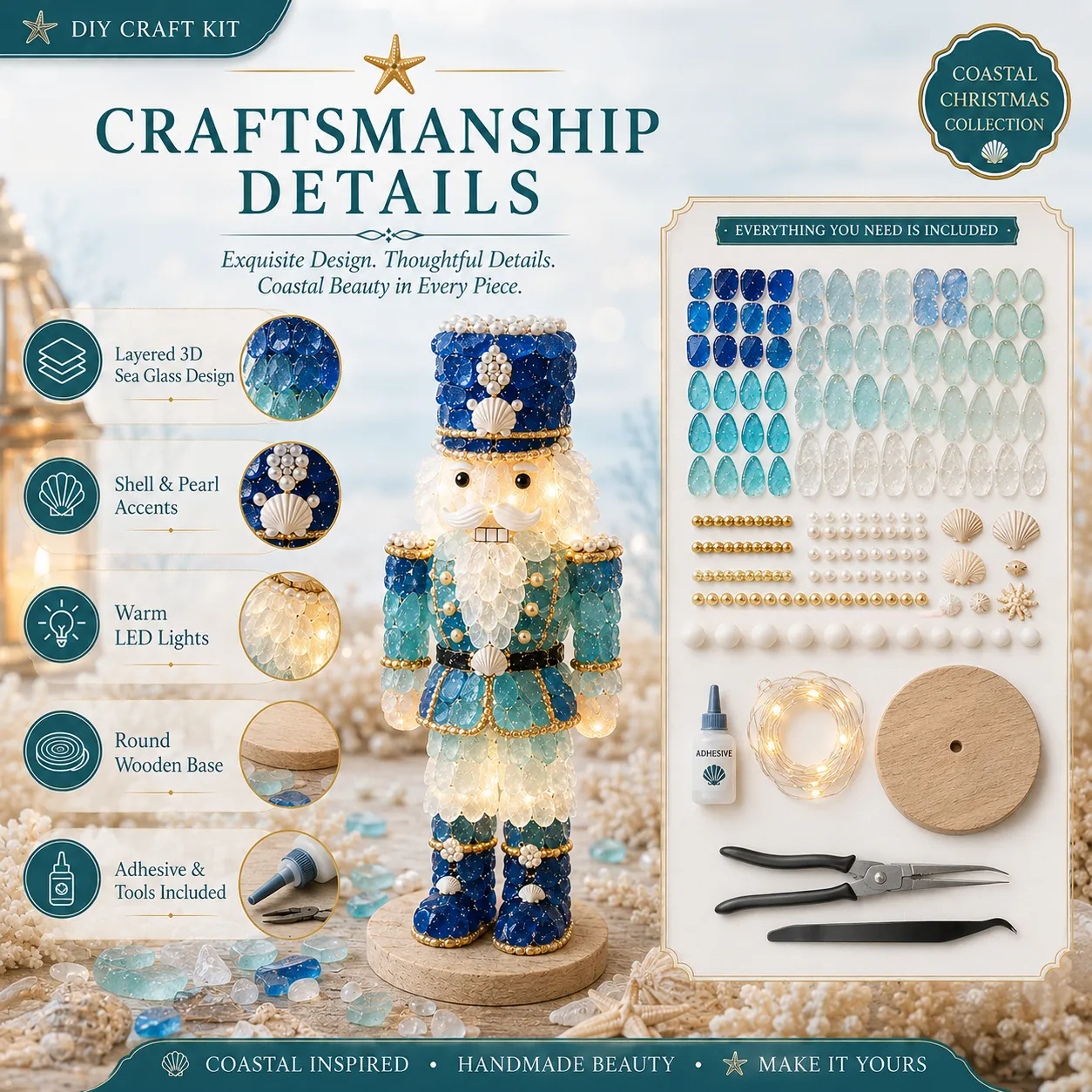 ⏳ Last Day 50% OFF – 🌊 Beginner-Friendly DIY 3D Lighted Sea Glass-Style Art Kit Collection | Complete Kit with Sea Glass-Style Pieces, LED Lights & Step-by-Step Guide Included 💕
