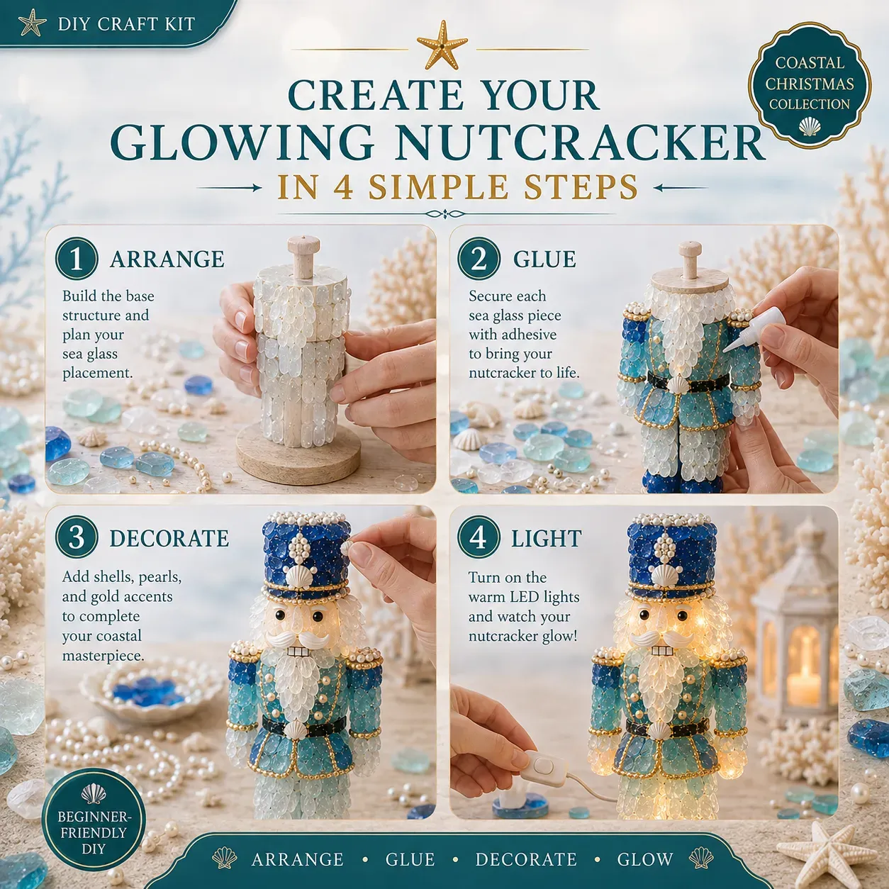 ⏳ Last Day 50% OFF – 🌊 Beginner-Friendly DIY 3D Lighted Sea Glass-Style Art Kit Collection | Complete Kit with Sea Glass-Style Pieces, LED Lights & Step-by-Step Guide Included 💕