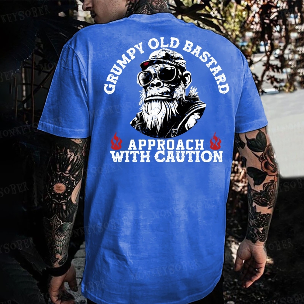Grumpy Old Bastard Approach With Caution Monkey T-shirt