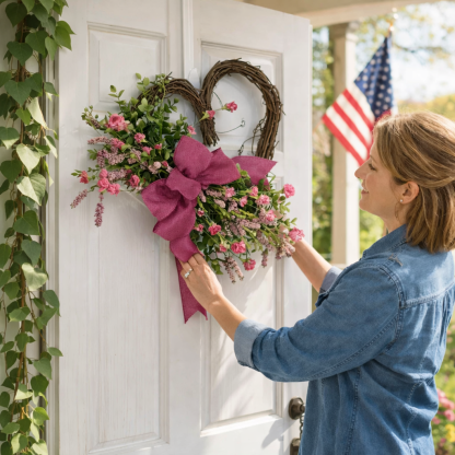 Heart-Shaped Lavender Wreath-Rustic Farmhouse Heart Decoration , Indoor/Outdoor Use
