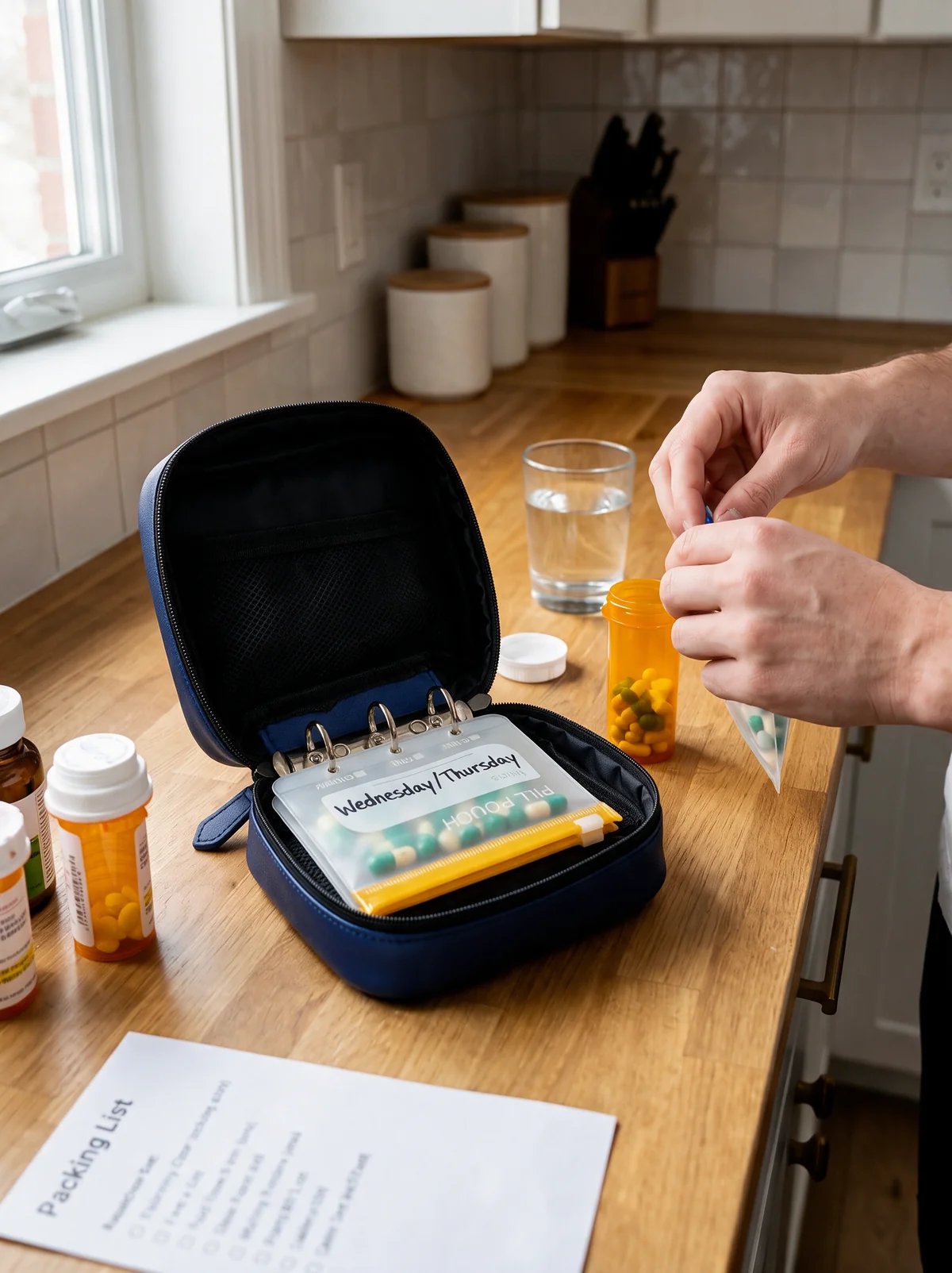 Removable pill pouches for travel and daily organization