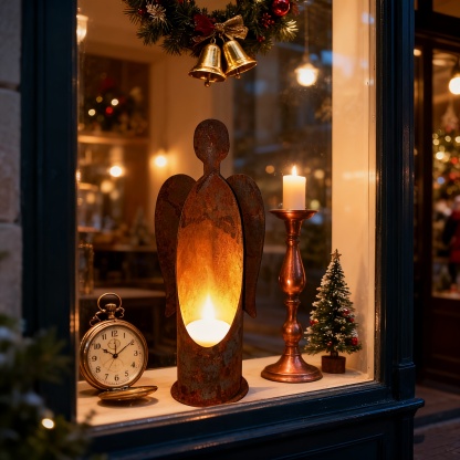 Rustic Metal Angel Garden Candle Holder and Plant Holder