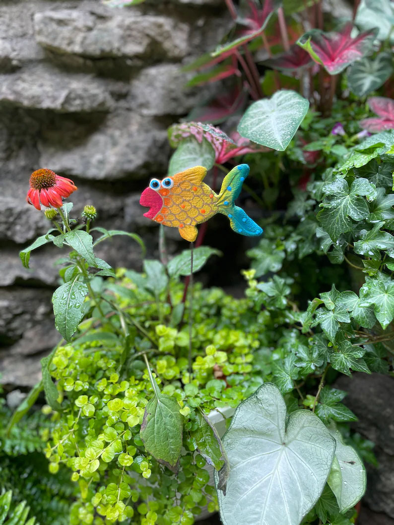 Ceramic Rainbow Fish Garden Stake