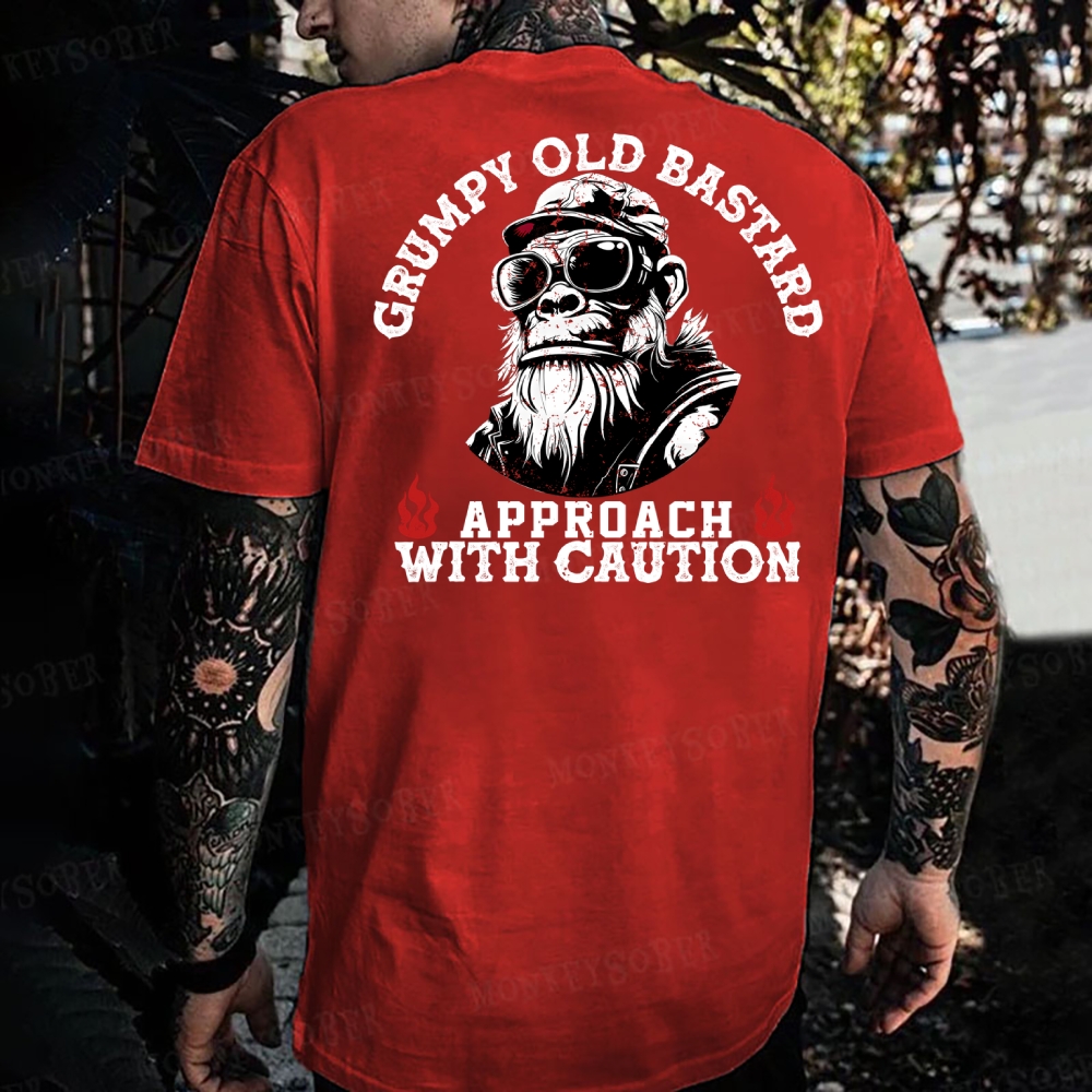 Grumpy Old Bastard Approach With Caution Monkey T-shirt