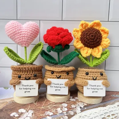 Thank you for helping me grow pot Gift-Handmade Crochet Sunflower/Rose/Daisy/Tulip/Pink Heart-Emotional Support Plants-Thank you gifts