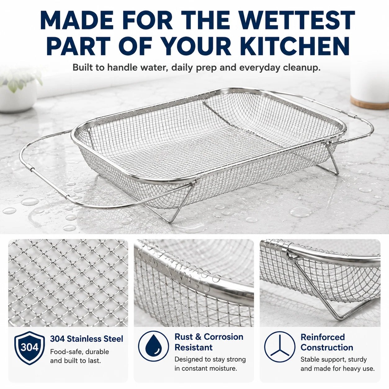 304 stainless steel mesh basket construction and reinforced frame