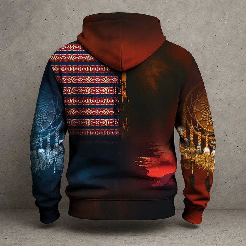 3D Hoodie American Faux Leather Vest Hoodie, Southwestern Tribal Eagle Feather Graphic