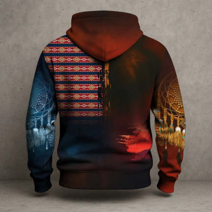3D Hoodie American Faux Leather Vest Hoodie, Southwestern Tribal Eagle Feather Graphic