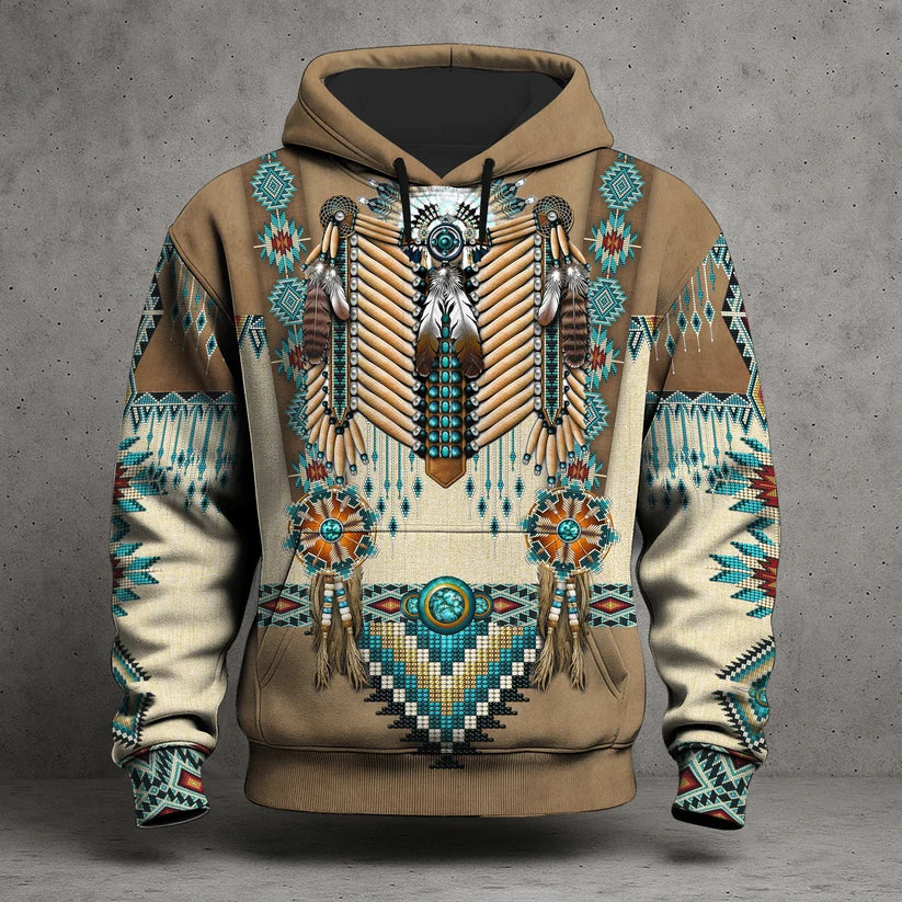 3D Hoodie American Faux Leather Vest Hoodie, Southwestern Tribal Eagle Feather Graphic