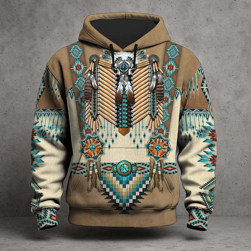3D Hoodie American Faux Leather Vest Hoodie, Southwestern Tribal Eagle Feather Graphic