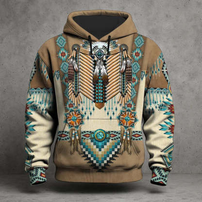 3D Hoodie American Faux Leather Vest Hoodie, Southwestern Tribal Eagle Feather Graphic