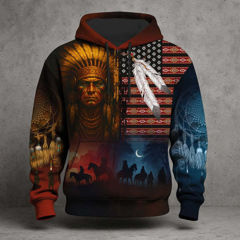 3D Hoodie American Faux Leather Vest Hoodie, Southwestern Tribal Eagle Feather Graphic