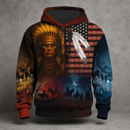 3D Hoodie American Faux Leather Vest Hoodie, Southwestern Tribal Eagle Feather Graphic