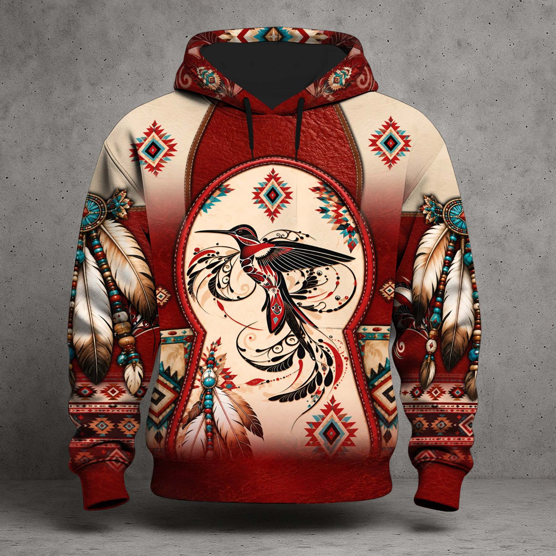 3D Hoodie American Faux Leather Vest Hoodie, Southwestern Tribal Eagle Feather Graphic