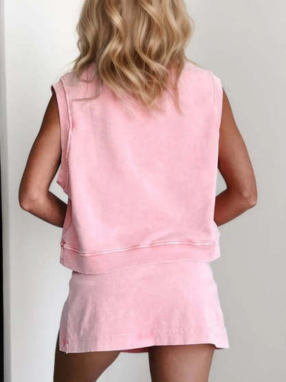 Limited time sale🔥Womens Mineral Wash Comfy Tank Top Lined Split Athletic Skirt Set