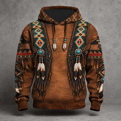 3D Hoodie American Faux Leather Vest Hoodie, Southwestern Tribal Eagle Feather Graphic