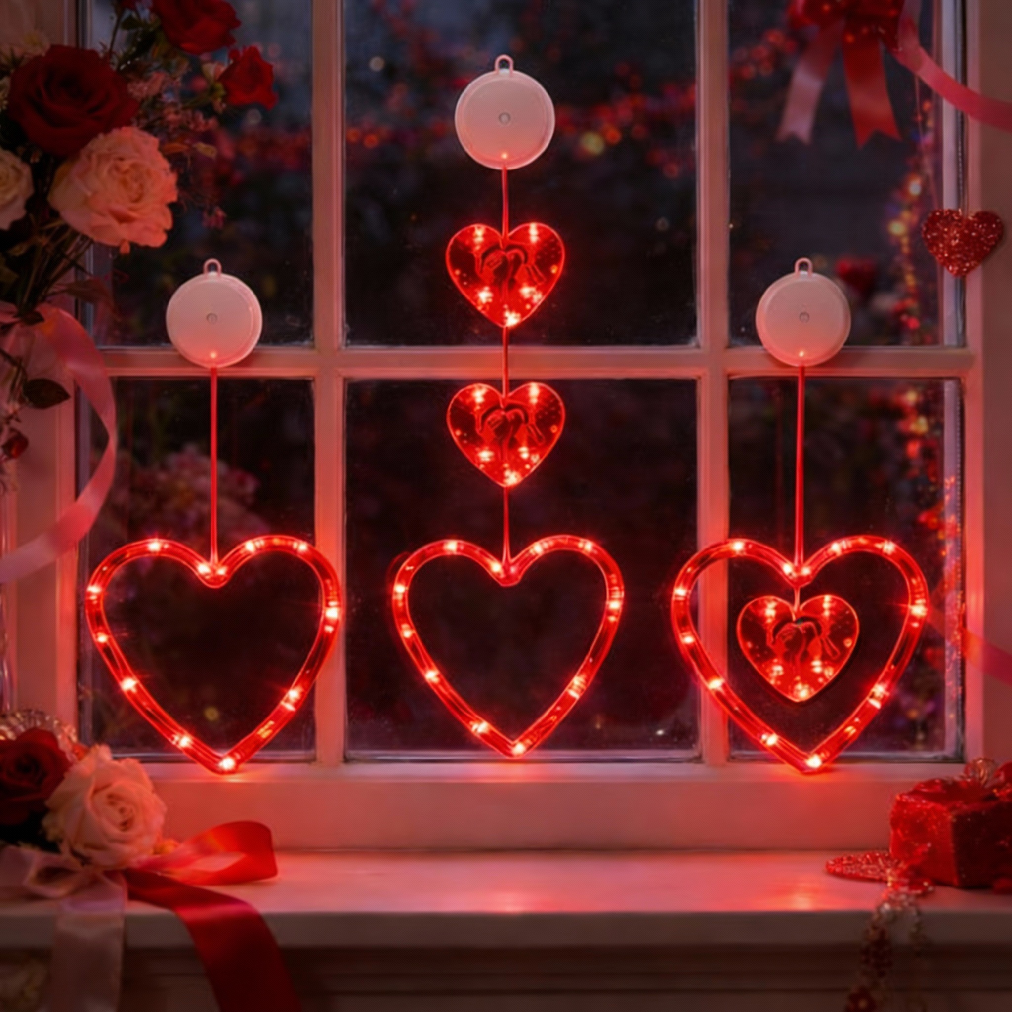 LED Heart Window Hanging Lights – Romantic Valentine Decoration