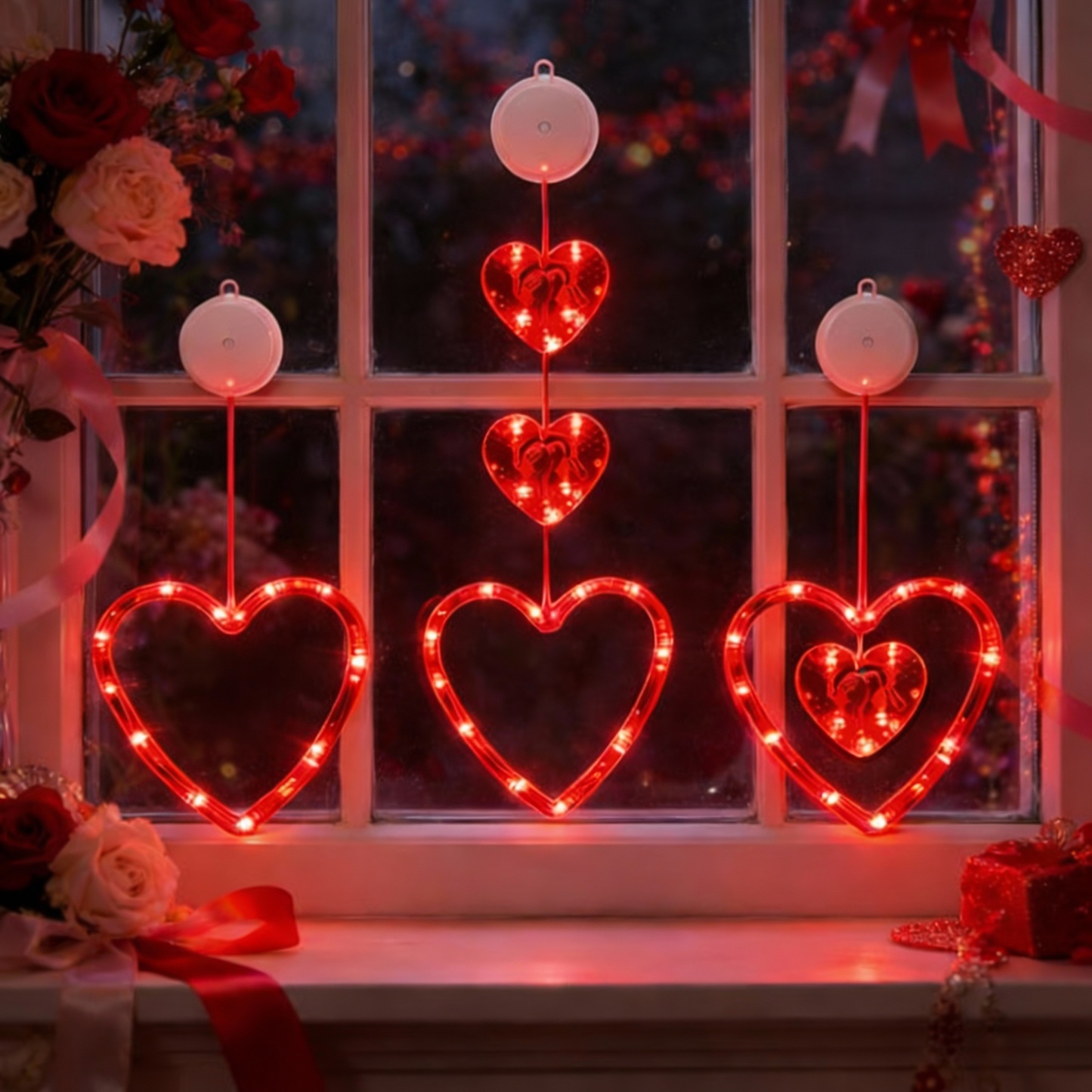 LED Heart Window Hanging Lights – Romantic Valentine Decoration