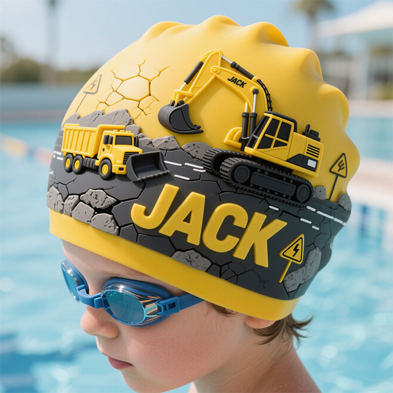 2025 Personalized Construction Vehicle Enthusiast Children's Swim Cap (Free customization)