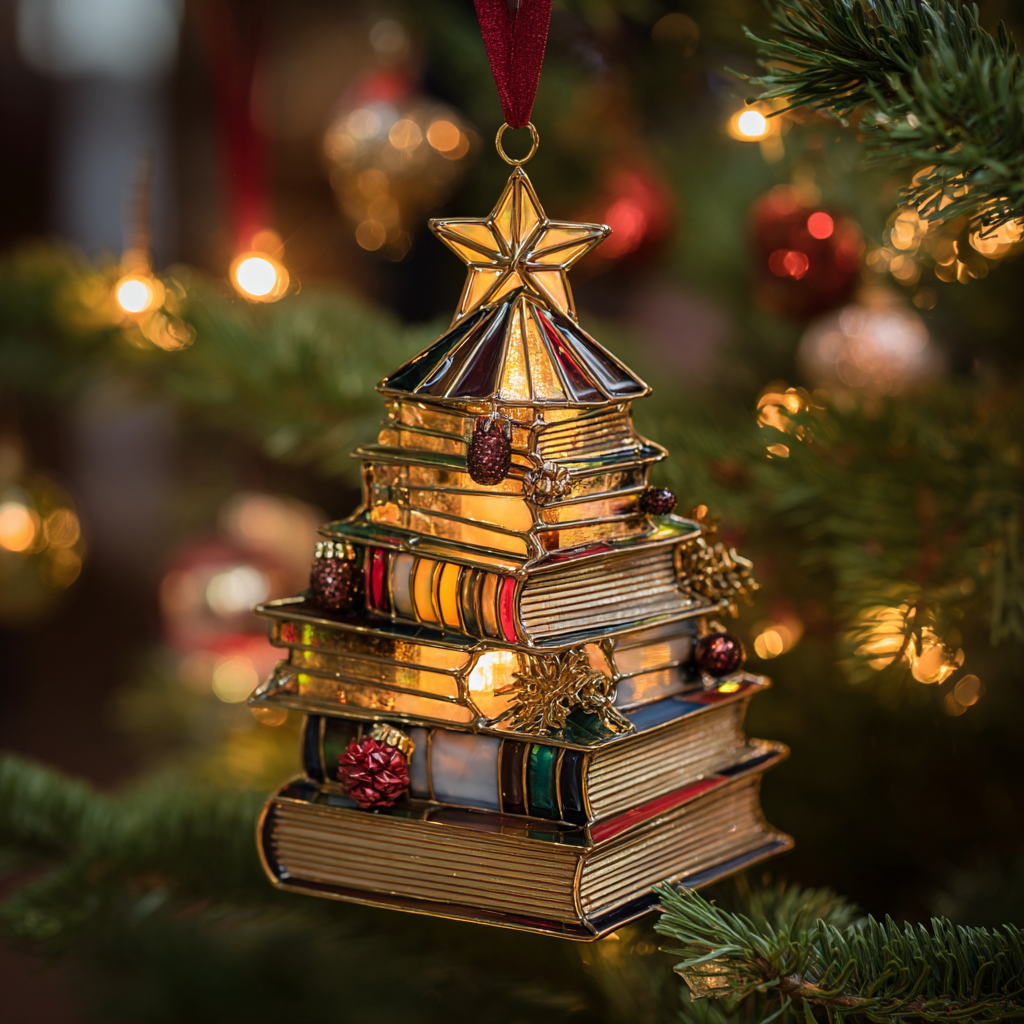 Book Lover’s Christmas Tree Ornament – Stacked Books Holiday Decoration