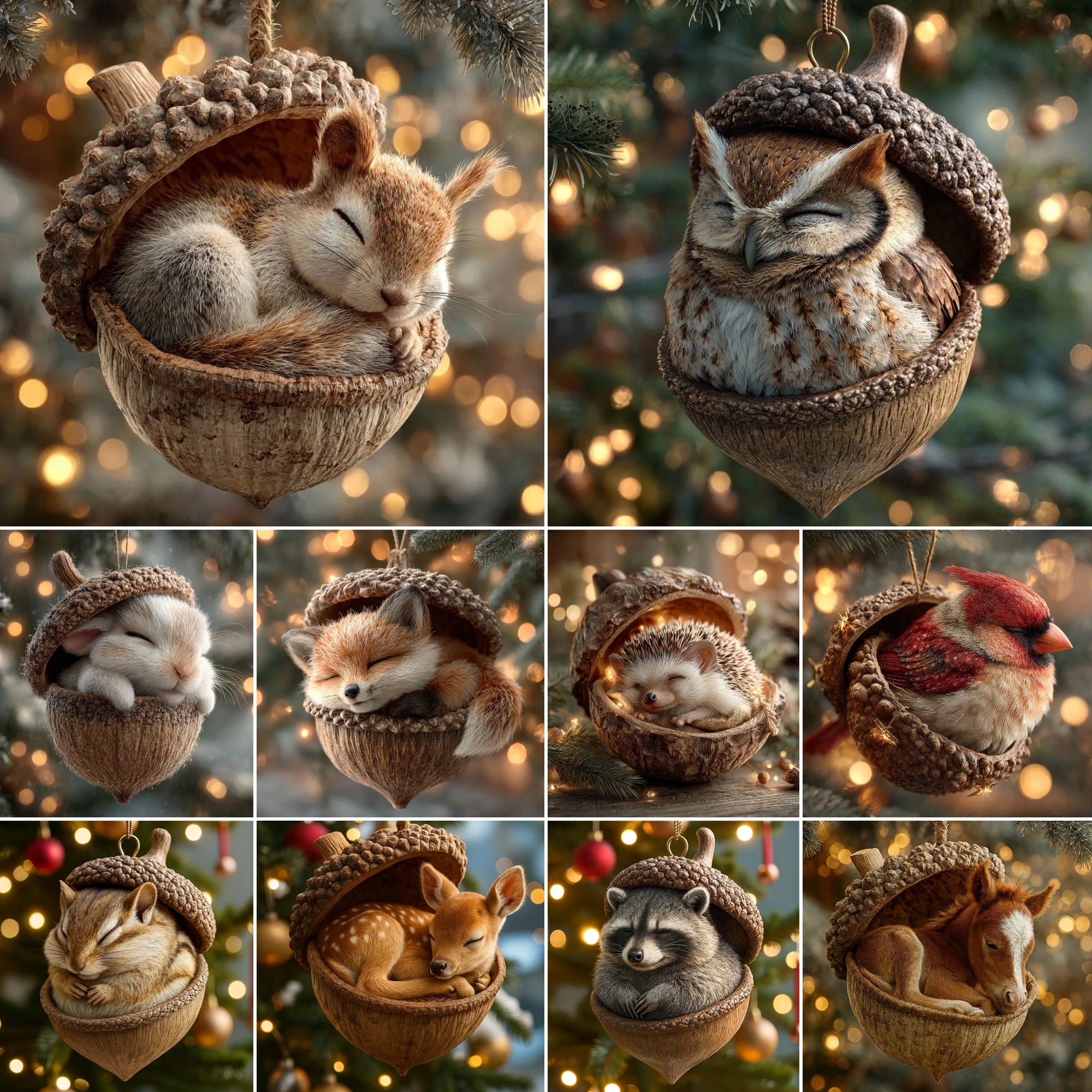 🎁❤️Forest Animal Acorn Ornaments – Cozy Forest Christmas Ornaments