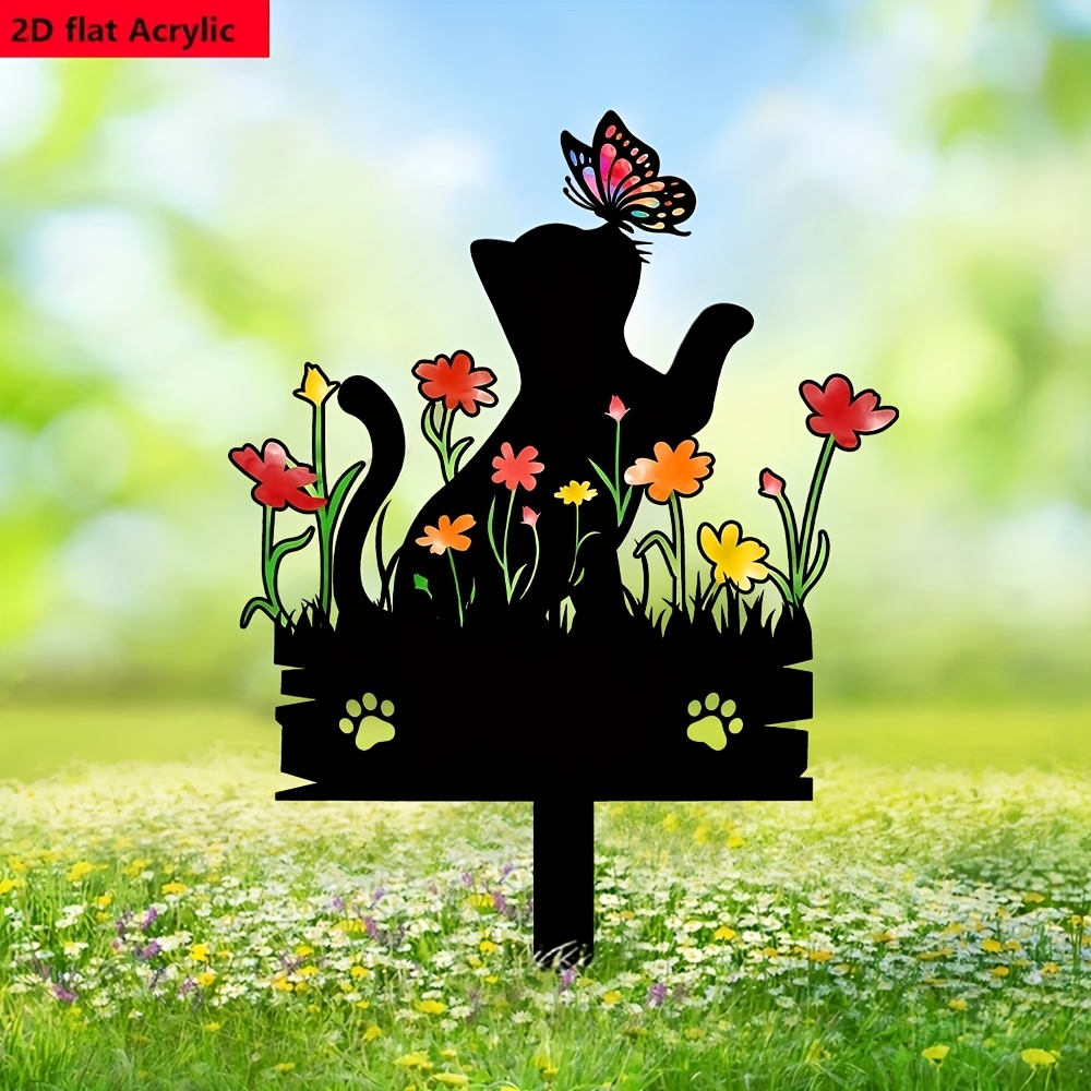 In Loving Memory Cat Garden Stake – Floral Pet Memorial Plaque