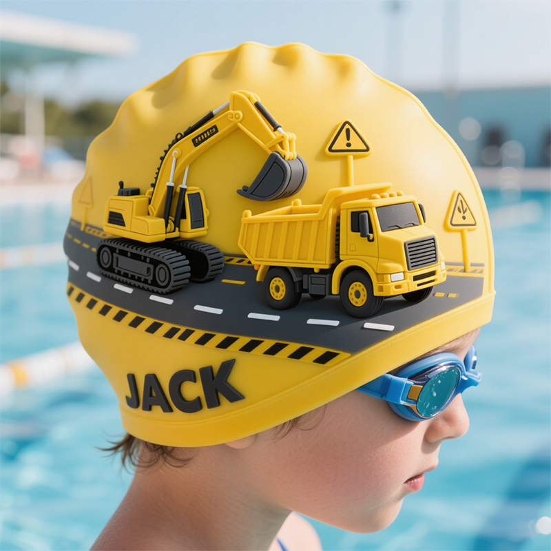 2025 Personalized Construction Vehicle Enthusiast Children's Swim Cap (Free customization)