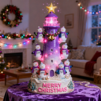 🏆 500K+ SOLD! ✨2025 USA⛄Personalized Lighthouse Snowman Family Ornament