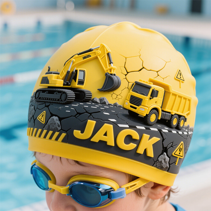 2025 Personalized Construction Vehicle Enthusiast Children's Swim Cap (Free customization)