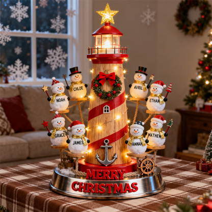 🏆 500K+ SOLD! ✨2025 USA⛄Personalized Lighthouse Snowman Family Ornament