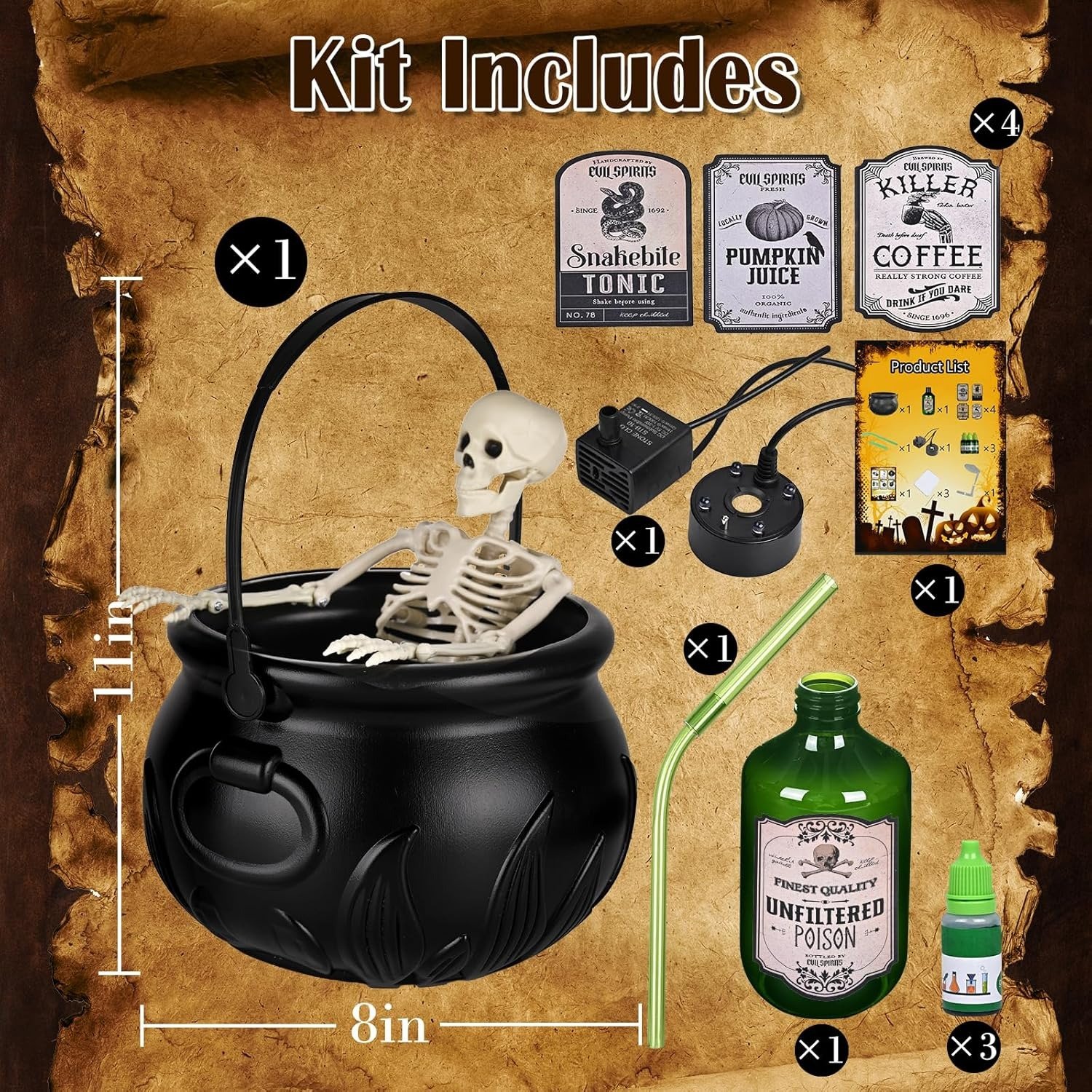 Halloween Decorations Indoor - Cauldron Halloween Decor with Magic Floating Potion Bottles and Diffuser💀