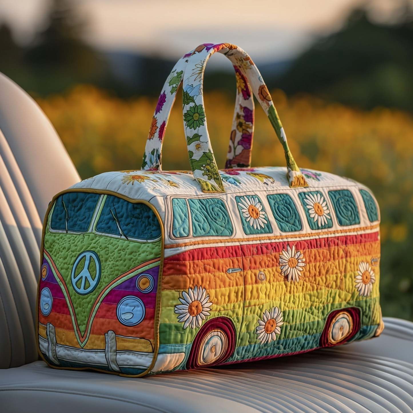 🏆 New Year Special Offer 50% OFF🔥Hippie Van Quilt Duffle Bag (FLOWER)