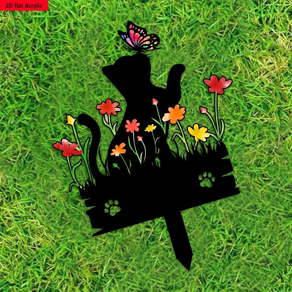 In Loving Memory Cat Garden Stake – Floral Pet Memorial Plaque