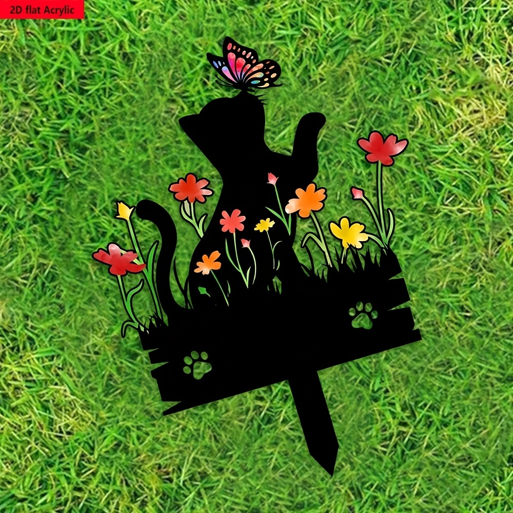 In Loving Memory Cat Garden Stake – Floral Pet Memorial Plaque